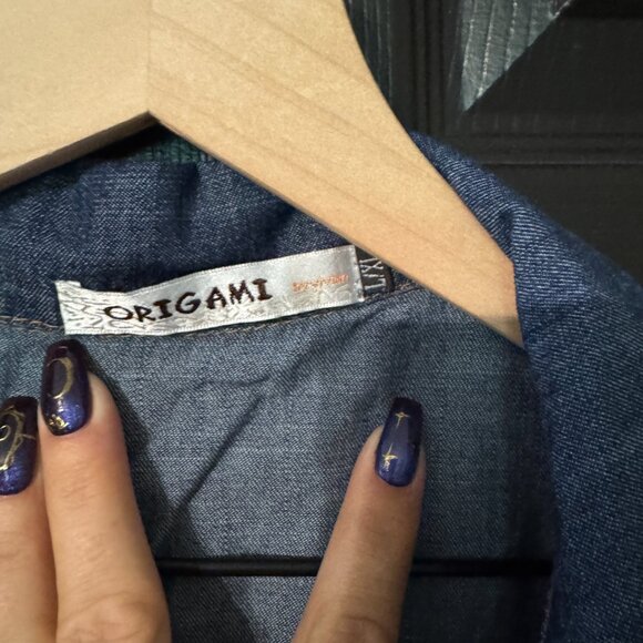 NWOT Origami Handmade Denim Lace Tunic Jacket Blue Floral Large Extra Large - Picture 2 of 3